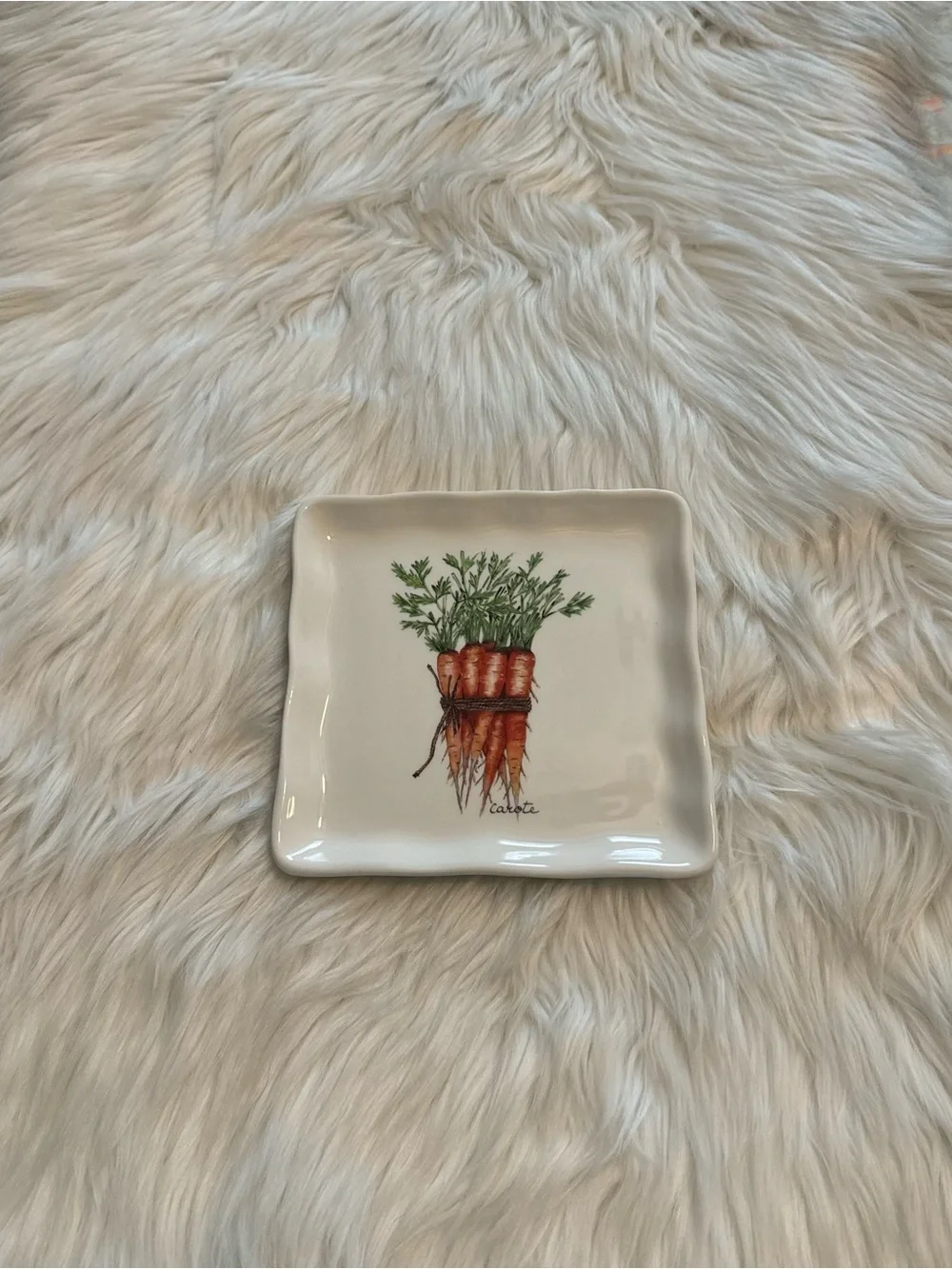 Vintage Ceramica Cuore Hand-Painted Carrot Square Plate